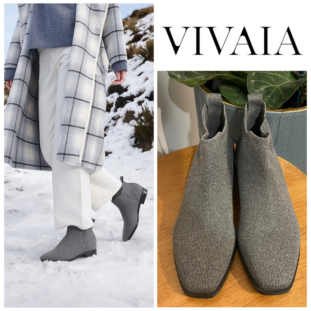 NWOT Vivaia Square-Toe Slip-On Chelsea Ryan Boots in Rich Grey Wool